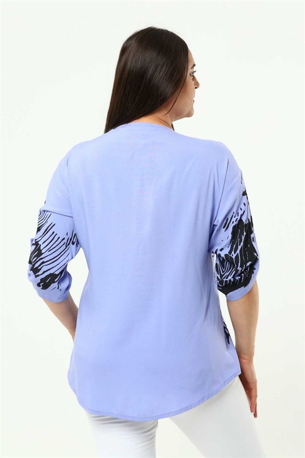 Zerotantik Baskılı Taş Detay Büyük Beden Gömlek Bluz Lila